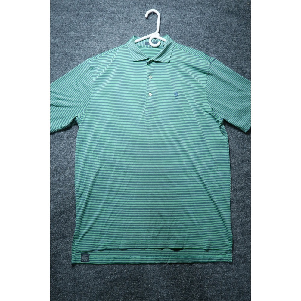 Turtleson Mens L Green Blue Stripe Polo Golf Shirt Princess Anne Country Club